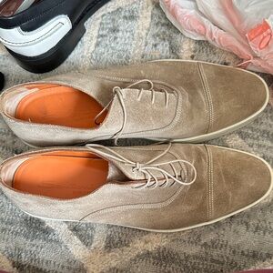 Santoni Men's Beige Suede Oxfords